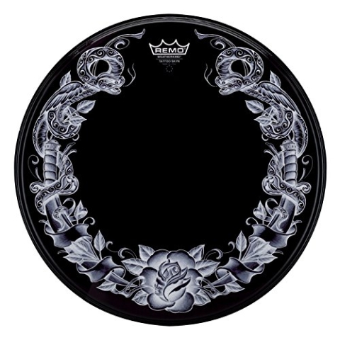 Remo Schlagzeugfell Tattoo Skyn Powerstroke 3 Bassdrum 22" Tattoo Serpentrose schwarz PA-1322-TT-T04