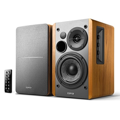 Edifier R1280DB Bluetooth-Bibliothekslautsprecher mit Stromversorgung – optischer Eingang – kabellose Studiomonitoren – 4 Zoll Näherungs-Lautsprecher – 42 W RMS – Holzmaserung
