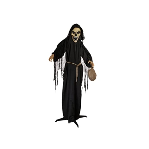 EUROPALMS Halloween Figur Mönch, animiert, 170cm | Animierter Knochenmann als Standfigur