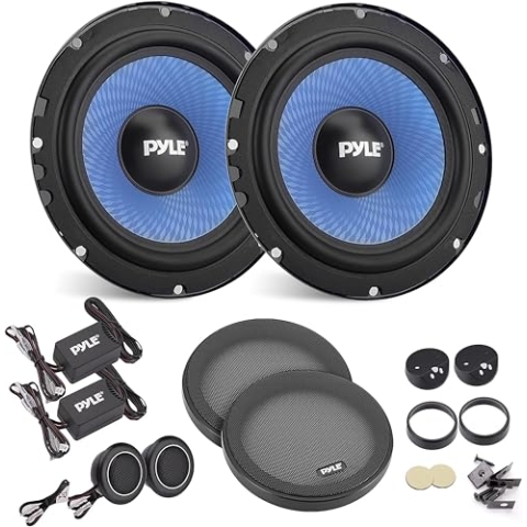 Pyle Zwei-Wege-Komponenten-Lautsprechersystem – EIN Paar, 16,5 cm (6,5 Zoll) Zwei-Wege-Komponentenset, Nicht ermüdende Butylkautschuk-Sicke, 360 Watt mit 4 Ohm Impedanz und 2,5 cm