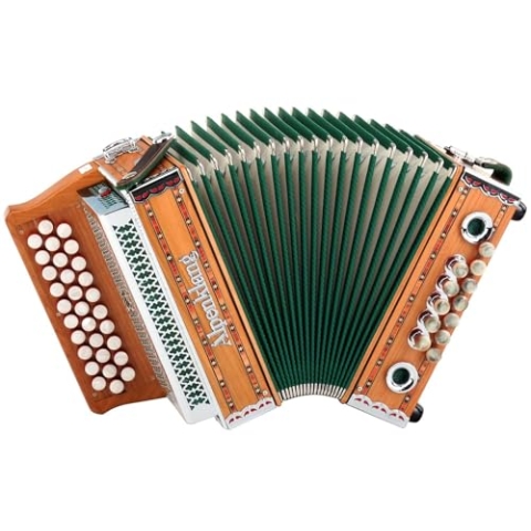 Alpenklang "Mini" Massiv aus Kirschholz (B-Es-As Stimmung, 31 Knopftasten, 11 Helikon-Bässe, 3-reihig, inkl. Rucksack-Case