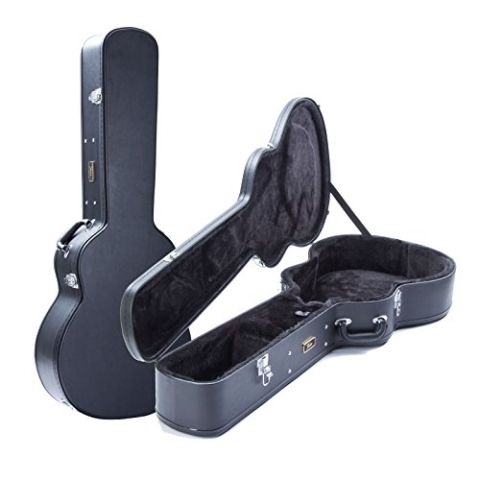 Fame Jumbo Guitar Case, Wetterfester Koffer für Westerngitarren, Robuste Metallschnallen, Polsterung und Zubehörfach, Schwarz