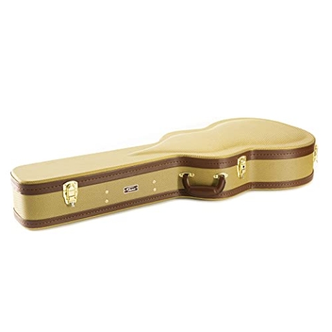 Fame Gitarrenkoffer, wetterfester Formkoffer für Konzertgitarre, Gitarrencase mit Zubehörfach und robusten Metallschnallen, Tweed Case, Holzkern, rotes Plüsch-Innenfutter, Zubehörfach