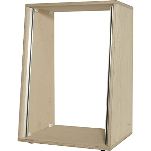 Höhenverstellbares Studiorack 18mm Multiplex, 12 HE, Natur/Braun, 53x45x58,5 cm, 7° Neigung, inkl. Rackschrauben, Bausatz, abnehmbare Gummifüße, ideal für Audio-Equipment