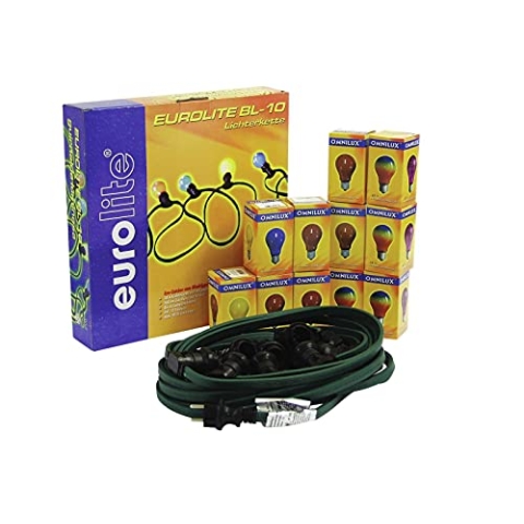 EUROLITE BL-10 E-27 Lichterkette mit 12 x Leuchtmittel | Wetterfeste Lichterkette mit 12 bunten Lampen