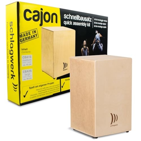 Schlagwerk CBA20S Cajon Large Bausatz - helles Holz, Birke - 50 x 30 x 30 cm - mit 2x 20 Snare Spiralen, Komplett inkl Spanngute und Leim - Cajon selbst bauen - Made in Germany
