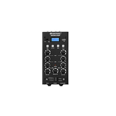 OMNITRONIC GNOME-202P Mini-Mixer schwarz | 2-Kanal-DJ-Mixer mit Bluetooth und MP3-Player im Miniaturformat | Regelbarer Mikrofoneingang/Kopfhörerausgang über 6,3-mm-Klinke