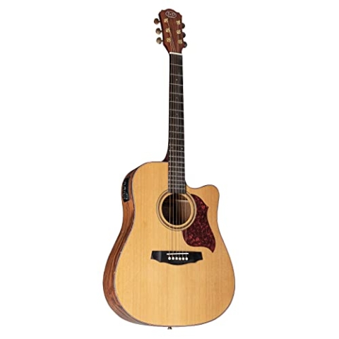 J & D D-150SCE NT Westerngitarre, Akustik-Gitarre mit Tonabnehmer, elektroakustische Gitarre, Dreadnought mit Cutaway und Natural Zederndecke