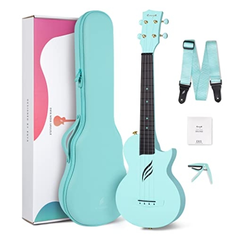 Enya Konzert Ukulele Nova U 23 Zoll Kohlefaser Anfänger Ukulelen Set mit Tasche Saiten Gurt Capo Wasserdicht (Blau)
