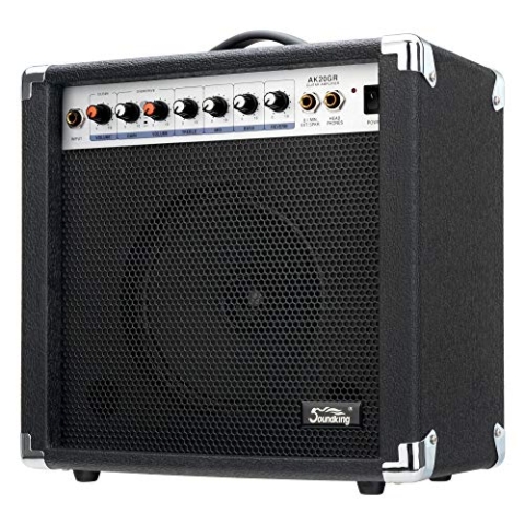 Soundking AK20-GR Gitarrenverstärker 60 Watt - 3-Band Equalizer - 8" Speaker mit 2 Kanälen, clean & Overdrive - Kopfhörerausgang & Lautsprecheranschluss - Idealer Amp mit Extra robusten Schutzecken