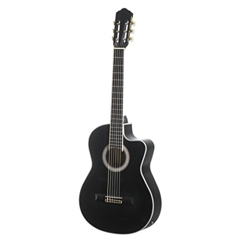 Almeria CC 36 EQ Classic BK 4/4, Konzertgitarre Schwarz, Mit Tonabnehmer, Cutaway, Fichtendecke, Sapele Boden und Zargen, Mattes Finish, 19 Bünde, Ideal für Anfänger