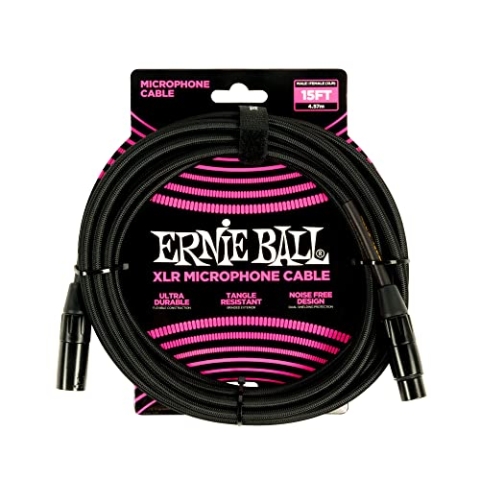Ernie Ball 15' Braided Male XLR Mikrofonkabel, Schwarz