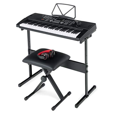 McGrey SK-6100 Keyboard Super Kit - Einsteiger-Instrument mit 61 Tasten - 255 Klänge und Begleitrhythmen - Lernfunktionen - inklusive Keyboardtisch, Hocker, Mikrofon und Kopfhörer - schwarz