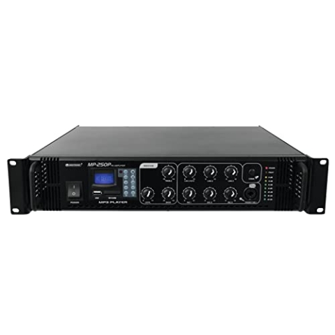 OMNITRONIC MP-250P ELA-Mischverstärker | ELA-Mono-Mischverstärker mit MP3-Player und IR-Fernbedienung, 250 Watt