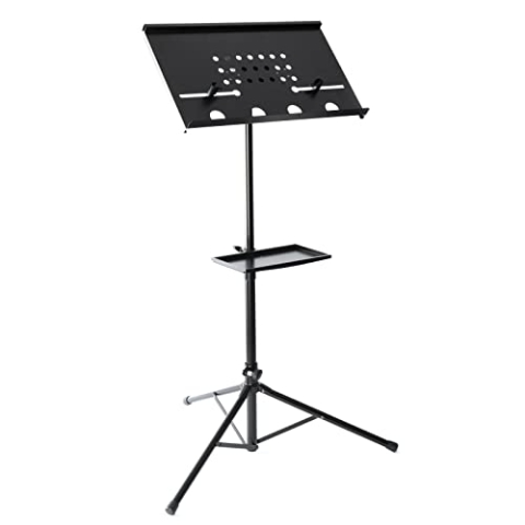 Fame LPS-1 Laptop-Ständer, Zusammenlegbar, mit Zubehörablage und Befestigungsklammern, Schwarz