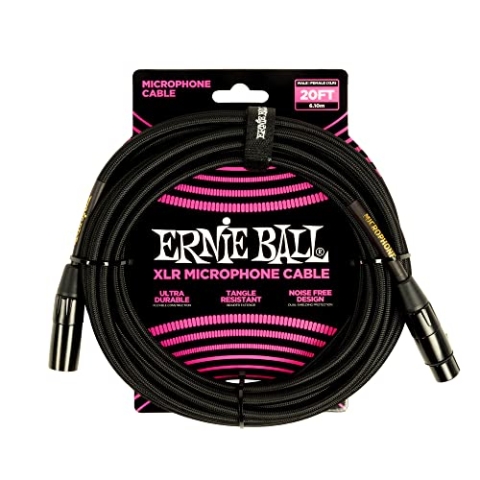 Ernie Ball Geflochtenes XLR-Mikrofonkabel, 6 m, Schwarz (P06392)