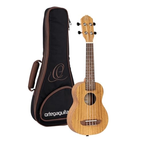 Ortega Guitars Sopran Ukulele Akustisch – Timber Series – Inklusive Gigbag – Zebrano, Natur (RFU10Z)