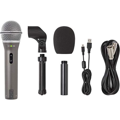 Samson Q2U Aufnahme- und Podcasting-Paket - Dynamisches USB / XLR-Mikrofon mit Zubehör, grau