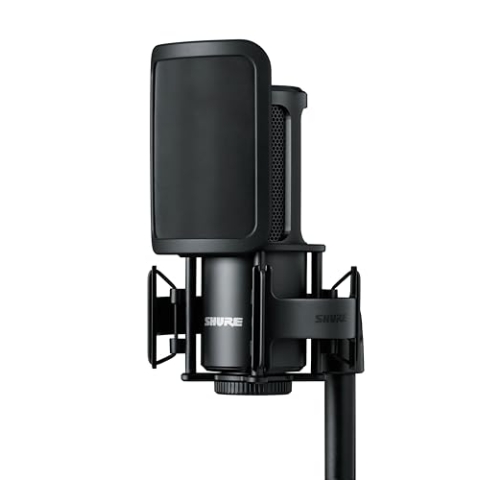 Shure SM4 Studio Recording Mikrofon, XLR Heimstudio Kondensator Mikrofon Optimiert für sanfte Vocals bis zu Lauten Instrumenten mit Mix-Ready Audio - robuste Metallbauweise (SM4-K-KIT)