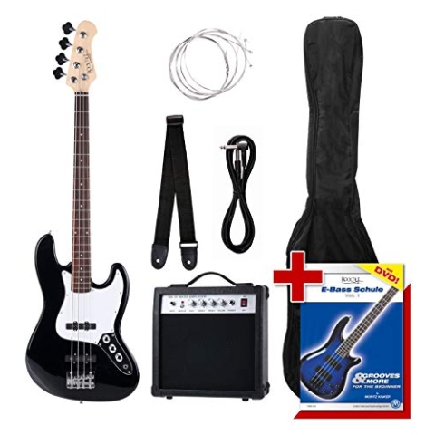 Rocktile Groover's Pack JB E-Bass Komplettset Schwarz (Verstärker, Tasche, Kabel, Gurt, Ersatzsaiten und Schule mit DVD)