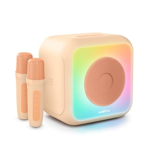 BIGBEN PARTYBTKMP Karaoke-Bluetooth-Lautsprecher mit Mikrofon, Gesamtmusikalische Leistung 30 W, 2 Mikrofone ohne Kabel, mit Soundeffekten, USB-Anschluss, AUX-IN, TWS-Funktion