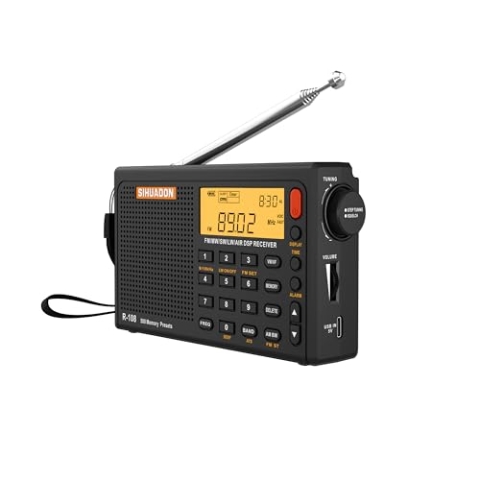 SIHUADON R-108 Kleines Tragbare Radios Wiederaufladbares Batterieradio UKW FM AM SW Airband Radio weltempfänger digitalradio mit ATS-Stationsspeicher Sleep-Funktion (Schwarz)