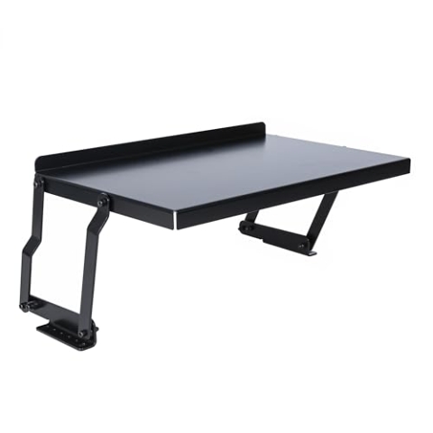 MUSIC STORE Laptop Rackablage 19", Klappbare Stahl Rackwanne, Bequemes Arbeiten mit Laptops, Tablets und Bildschirmen, Schwarz, 428mm x 56-203 mm x 269mm, Inklusive Selbstklebende Streifen