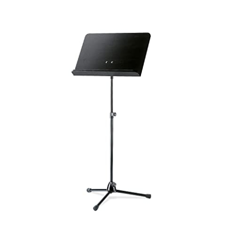K&M 118/1 Orchester-Notenpult Schwarz – Stufenlos ausziehbarer Notenständer 68 – 121 cm - klappbare Holz-Notenplatte