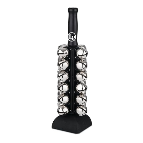 Latin Percussion Sleigh Bell, Holzgriff 13,5", 24 kräftig klingende Schellen, Silikonfuss, schwarz/chrome LP3724