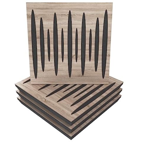 Akustikplatte, Motiv: Pulsar, 4 Stück, Schallabsorption, 50 x 50 x 5 cm, Absorption, Diffusion, Reflexion, Schalldämmung, Isolierung, Holz, perforiert, laminiert: Pulsar, Sonoma