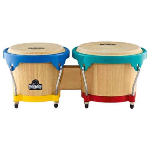 Nino Percussion Wood Bongo Instrument - Musikinstrument für Kinder ab 5 Jahren - 2 Handtrommeln - Siam Eiche, Natur und Mehrfarbig (NINO3NT-BK)