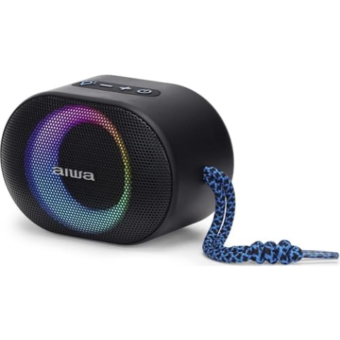 Aiwa BST-330BL Kompakt-Bluetooth-Lautsprecher, langlebig, leistungsstark, mit Hyperbass-Technologie, 10 W Leistung, RGB-Beleuchtung, Kartenleser, Wasserdicht Farbe: Schwarz und Blau