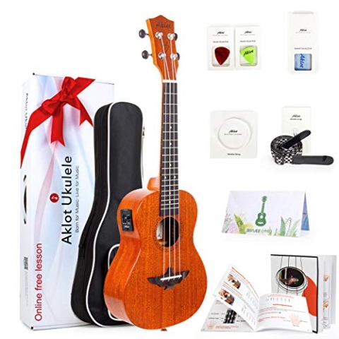 Aklot Elektrisch Konzert 23 Zoll Ukulele mit EQ Vorverstärker-System Ukulelen Solid Top Mahagoni Body Elektro Akustik Professional Anfänger Uke Bundle Für Kinder Erwachsene