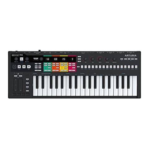 Arturia KeyStep Pro Schwarz USB-MIDI-Controller mit 61 Tasten, USB-Kabel und Bedienungsanleitung für Windows und macOS