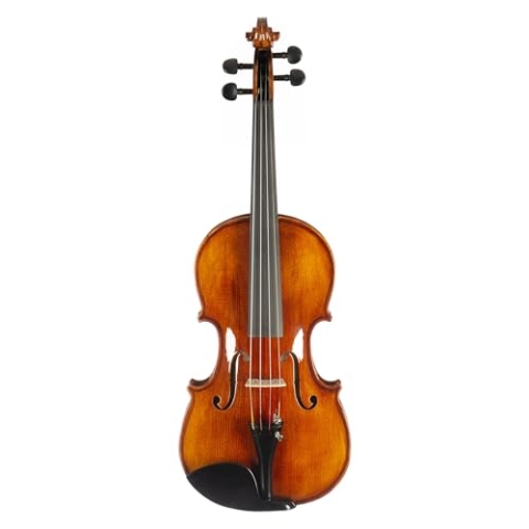 4/4 Violine Vollmassiv, Ahornkorpus, Fichtendecke, Ebenholz-Garnitur, inkl. Brasilholzbogen & Etui, Feinstimmer für E-Saite, geeignet für Unterricht & Proben