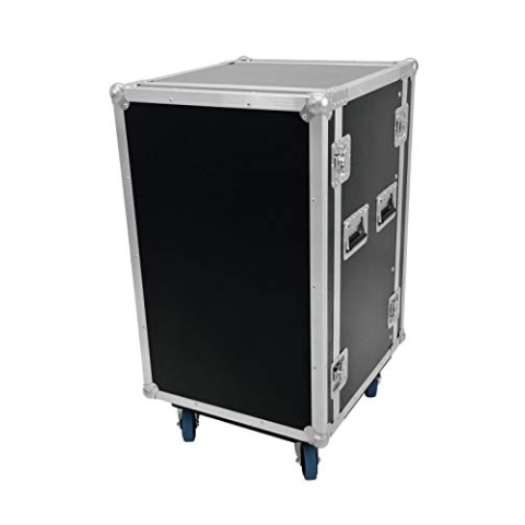 Roadinger Rack Profi, 18 HE, 45 cm Einbautiefe | Mit 4 Rollen | PRO Flightcase für 483-mm-Geräte (19") | 2 abnehmbare Deckel | 9 mm mehrschichtig verleimtem Birkenmultiplexholz, dunkelbraun laminiert