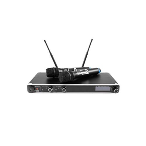 OMNITRONIC UHF-302 2-Kanal-Funkmikrofonsystem 823-832/863-865MHz | 2-Kanal-Multifrequenz-Empfangseinheit und 2 Handmikrofone in UHF-PLL-Technik | 93 Preset-Kanäle in 10 Kanalgruppen