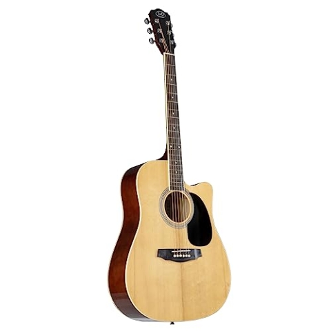 J & D D-60 NT Westerngitarre, Akustik-Gitarre für Anfänger und Einsteiger, Acoustic Guitar, Dreadnought mit Cutaway und Natural Fichtendecke