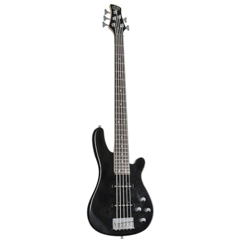J&D 5-String E-Bass, 150J/5, Satin Black, Esche-Korpus, Ahorn-Hals, Palisander-Griffbrett, 24 Bünde, 2-Band Equalizer, Single Coil Tonabnehmer, 5-Saddle Standard Bassbrücke