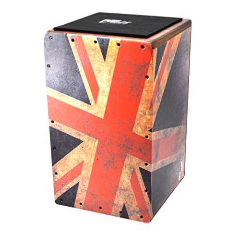 VOLT Cool-Cajon "Cajon Union Jack" Design Percussion (Cajon Set inkl. Lernbuch Cajon-Schule Cajon Basics + CD & Seatpad, Größe:L) geeignet ab 10 Jahren