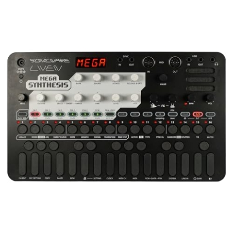 Sonicware LIVEN Mega Synthesis [Retro-Game-Music Groovebox & Synthesizer] FM-Soundmodul, 8-bit PCM-Sampling, 10 Effekte, Sound- & Patternbank von Yuzo Koshiro