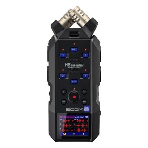 Zoom H6essential Handy Recorder | 6-Spur 32-Bit float| austauschbare Mikrofonkapseln (XYH-6e mitgeliefert) | 4 XLR/TRS-Eingänge | Musik | Podcast | Filmton | Content | Audiobedienungsführung | schwarz