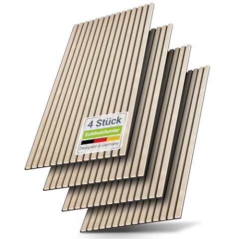 Juskys Wandpaneele Akustik 4er Set 2,88 qm - 120x60 cm, Akustikpaneele - Reduziert Hall & Lärm - Eiche Natur Hell