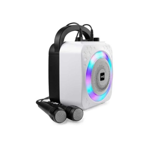 RockJam 10-Watt Rechargeable Bluetooth Karaoke Machine with Two Microphones, Voice Changing Effects & LED Lights - Black