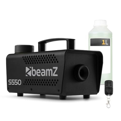 BeamZ S550 Nebelmaschine Mini mit Funk-Fernbedienung, inkl. 1 Liter Nebelfluid, 550 Watt Mini Rauchmaschine, Nebelmaschine Halloween, Fog Machine, Fogger, Smoke Machine für Partys, DJs, Hochzeiten