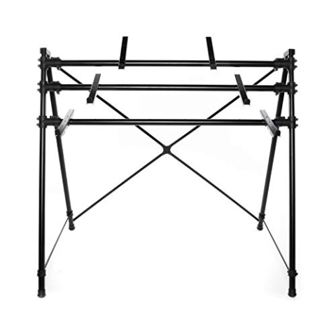 Music Store KB-1177 Keyboardständer, 3-Instrumenten Platz, Höhenverstellbar, Schwarz, Aluminiumkonstruktion, ABS-Befestigungsklammern, 370/840/1270mm Höhe, 380mm Tiefe, 800mm Breite, 1480mm Länge,