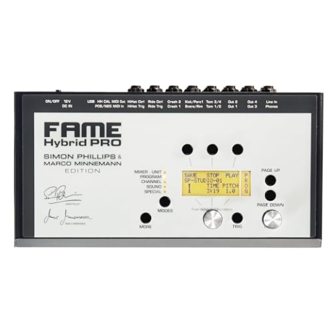 Fame Hybrid Pro Sound Modul - E-Drum Zubehör mit 12-Kanal Trigger Interface und 4 Direct-Outs - Kompatibel mit, Alesis, 2BOX - 400 Sounds, 40 Drumkits, In-Ear Station, Metronom, MIDI-Schnittstelle