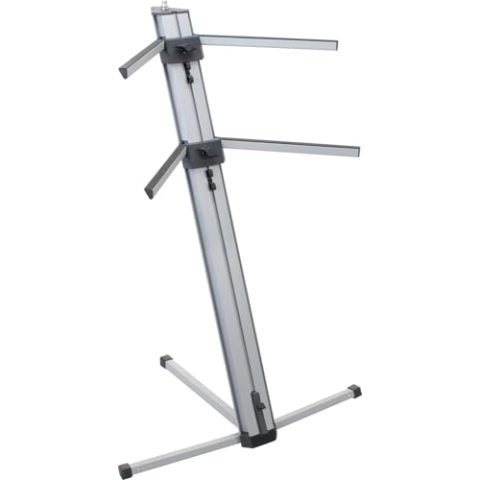 Classic Cantabile KS-100 Doppel-Keyboardständer - Keyboardständer 2-fach Höhenverstellbar - Keyboardstativ mit 25 kg Tragkraft pro Ebene - Anschluss für Mikrofonarm - Silber