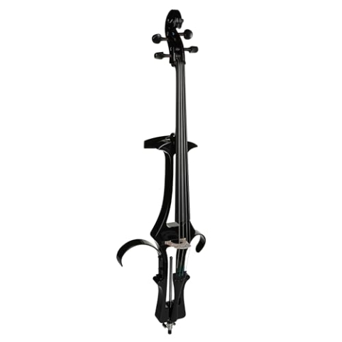 Elektrisches 4/4 Cello EC-1801, Schwarz, laminiertes Holz, Ahorn-Hals, Ebenholz-Griffbrett, Volume-Treble-Bass-Regler, 6,3 mm Ausgang, 3,5 mm Aux In, inkl. Zubehör, Softbag