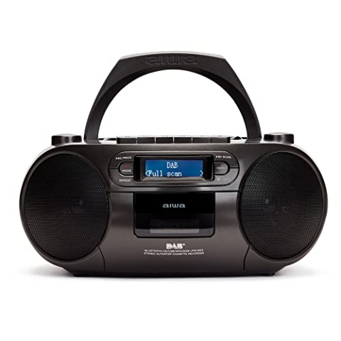 Aiwa BBTC-660DAB/BK: Tragbares Radio mit CD, Bluetooth und USB, Kassettenrecorder, RDS, FM PLL, Dab+, Fernbedienung, Schwarz